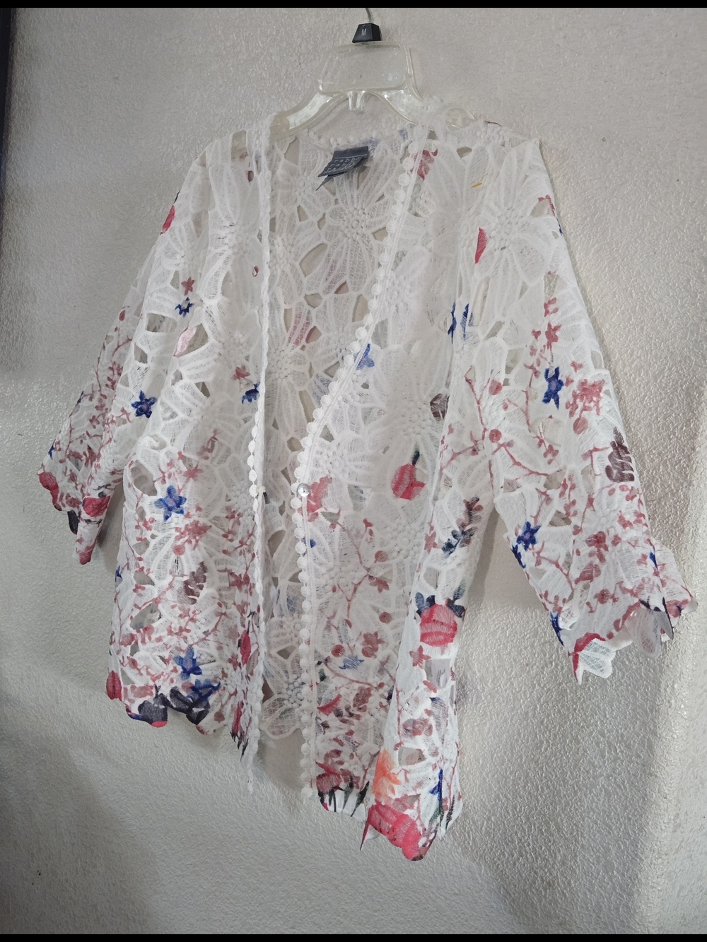 Rabbit Rabbit Rabbit White Lace Floral Crochet Open-Front Tunic - Picture 9 of 9